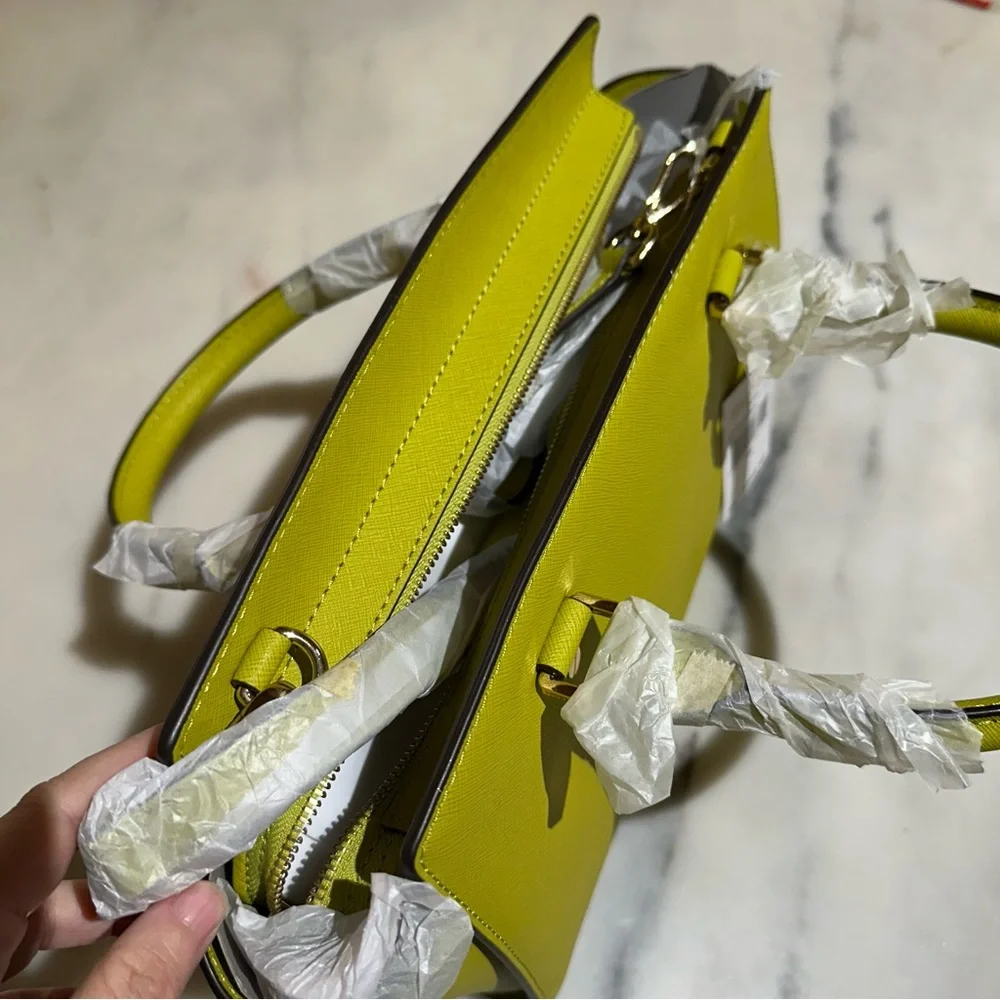 MICHAEL Michael Kors Yellow-Green Saffiano Leather Satchel - Picture 11 of 15